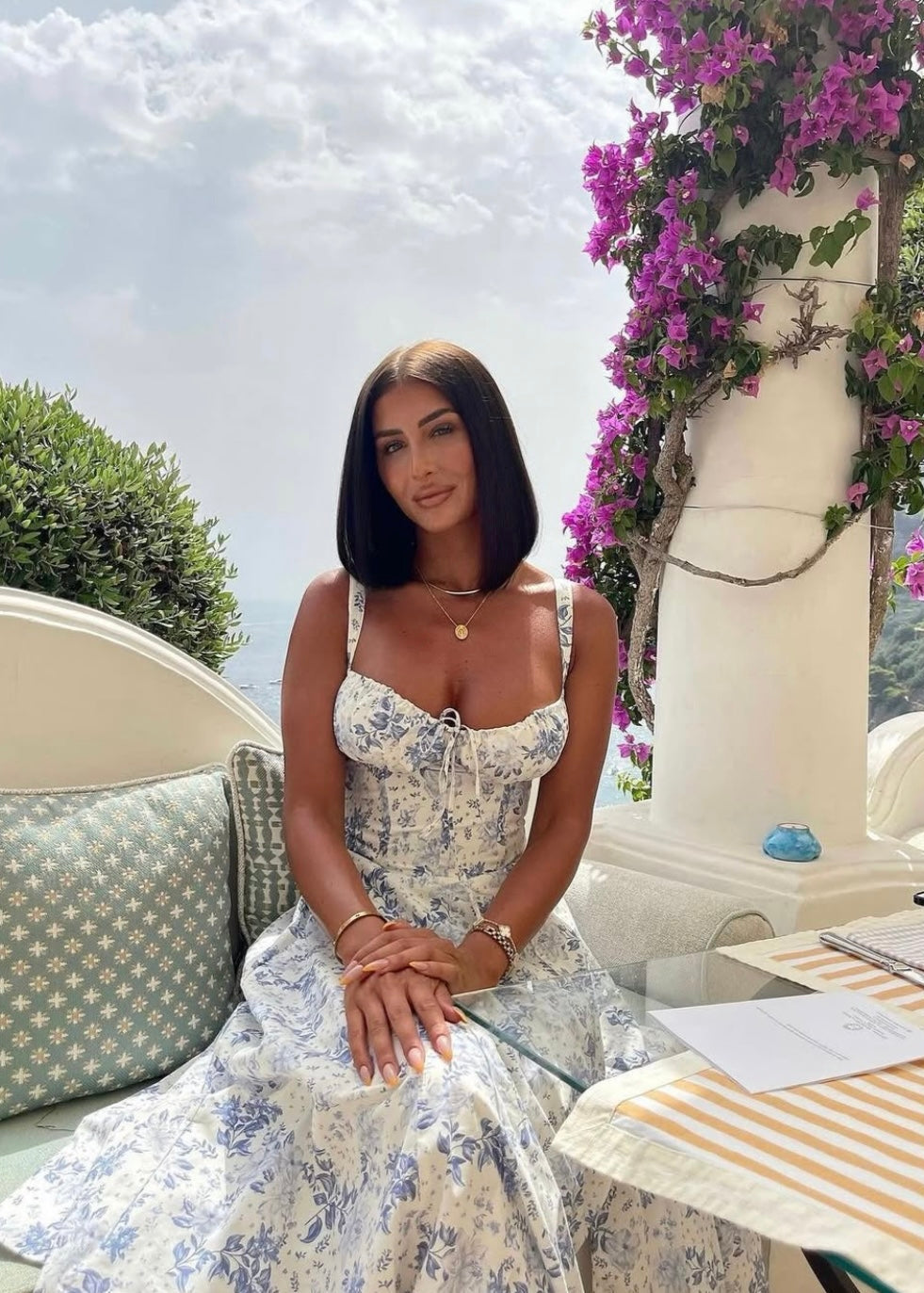 House of CB Carmen Midi Blue Print – SB Dress Hire