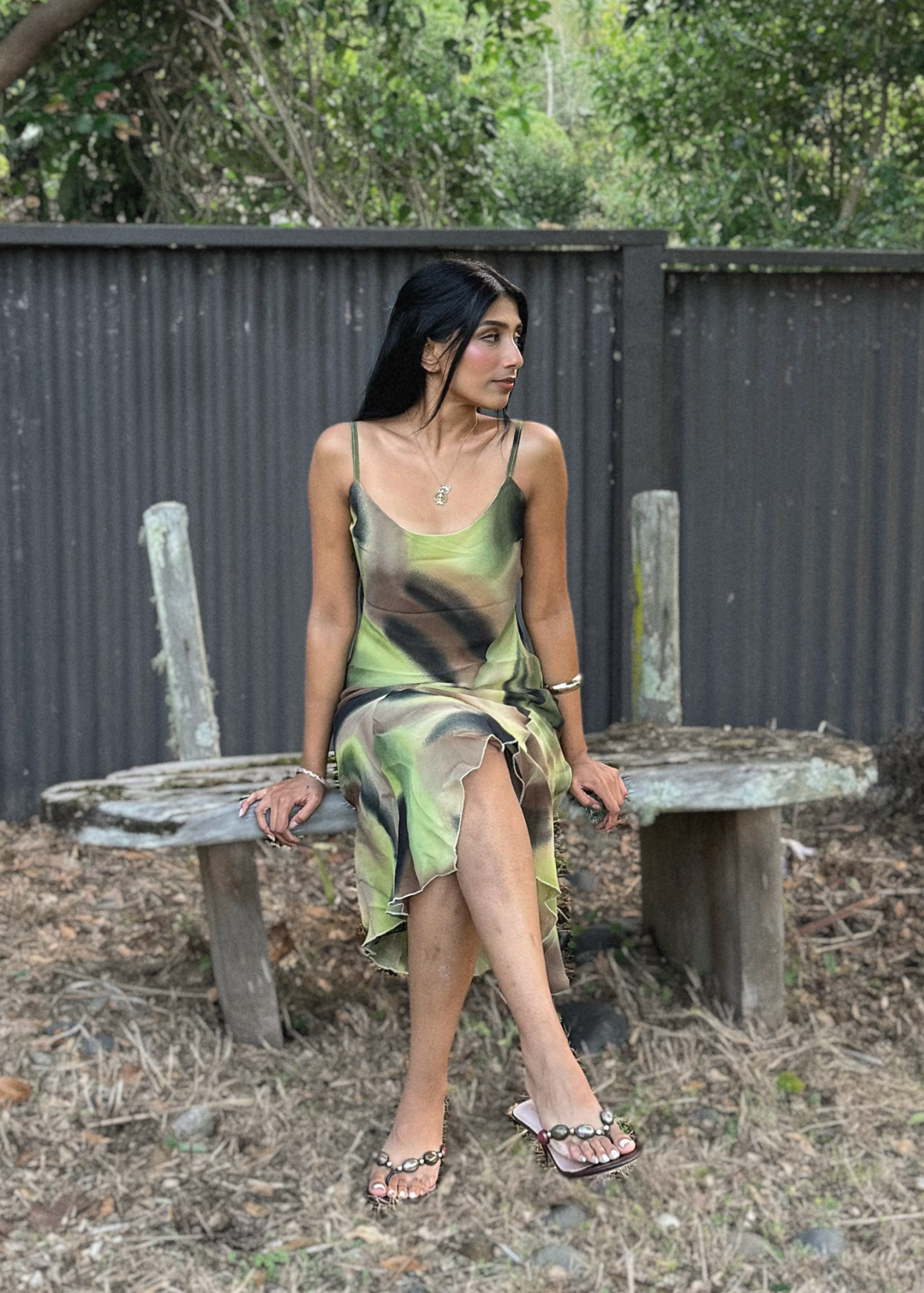 Y2K Green Swirl Midi