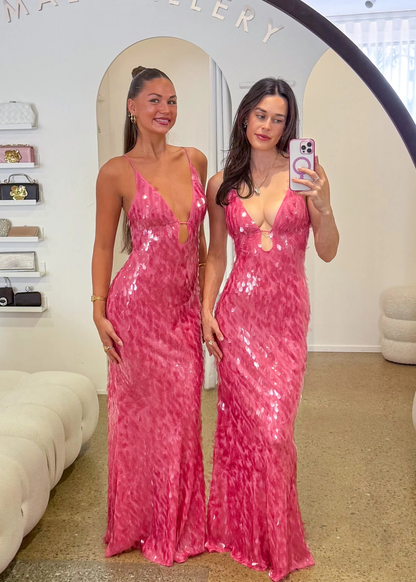 Misha Sapphire Sequin Dress in Fuchsia